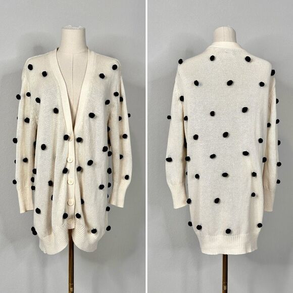 The Great The Bobble Cardigan Cream Black Pom Pom Knit Siz 1/ Small Longline - Picture 3 of 16